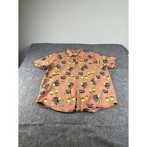 Hurley Shirt Mens Medium Orange Lemons Print Button Up Short‎ Sleeve Stretch Fit